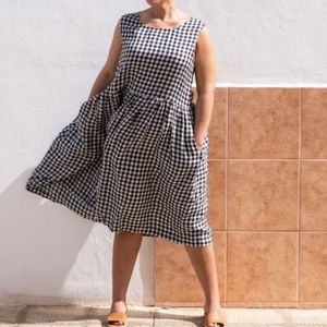 Not Perfect Linen Gingham Smock Midi Dress Medium/ Large